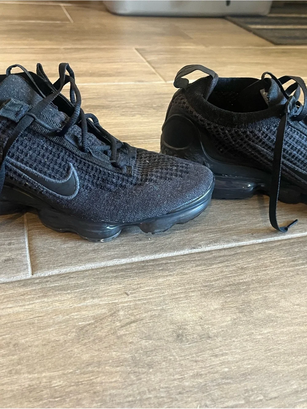 Kids Nike Air Vapormax Black Knit Slip-On Lace Sneakers-converts to women size